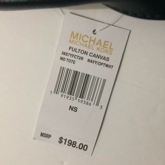 MICHAEL KORS MK Fulton Navy Striped Canvas Tote - Picture 4 of 9